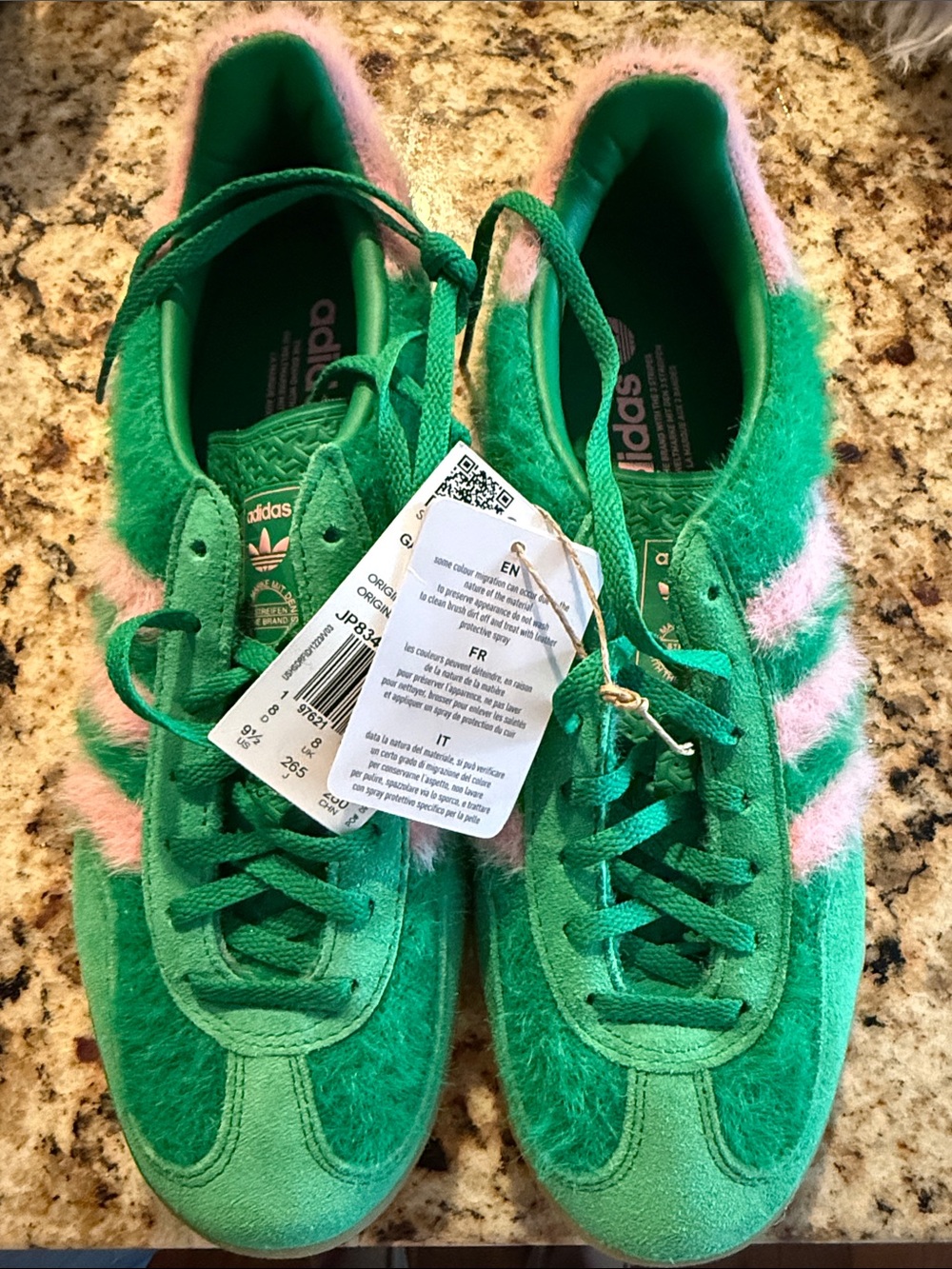 adidas Women’s Green & Pink Fuzzy Gazelle Sneakers 9 1/2”